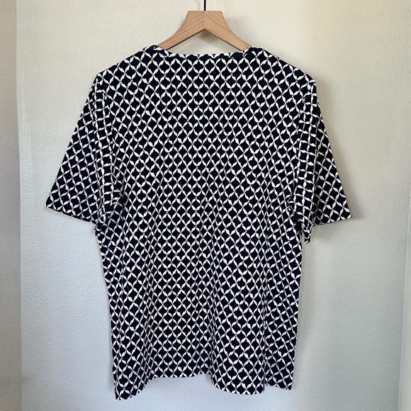 CHICO’S NWT XL 3 Cool Ikat Cotton Crew Neck Tee • Diamond Print Classic Navy - Picture 4 of 12